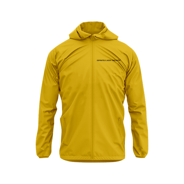 Stormy DKF, Yellow Rain Coat with Hood Windproof - "Definitely Keep The Faith"