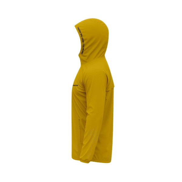Stormy DKF, Yellow Rain Coat with Hood Windproof - "Definitely Keep The Faith" - Image 2