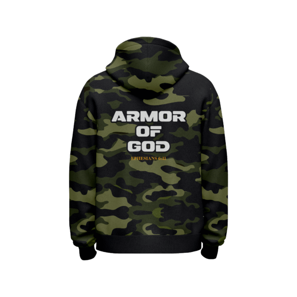 Armor of God Hoodie – Camo Pattern with “ARMOR OF GOD” Philippians 6:13 Reference