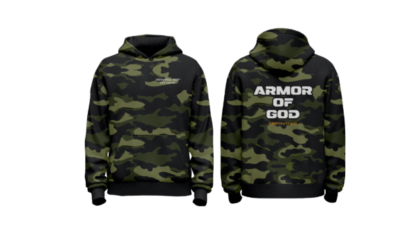 Armor of God Hoodie – Camo Pattern with “ARMOR OF GOD” Philippians 6:13 Reference - Image 2